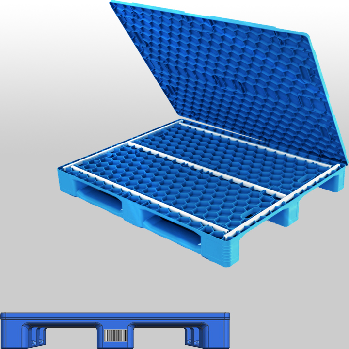 3 Runners closed deck RFID plastic pallet L1200*W1000*H140mm