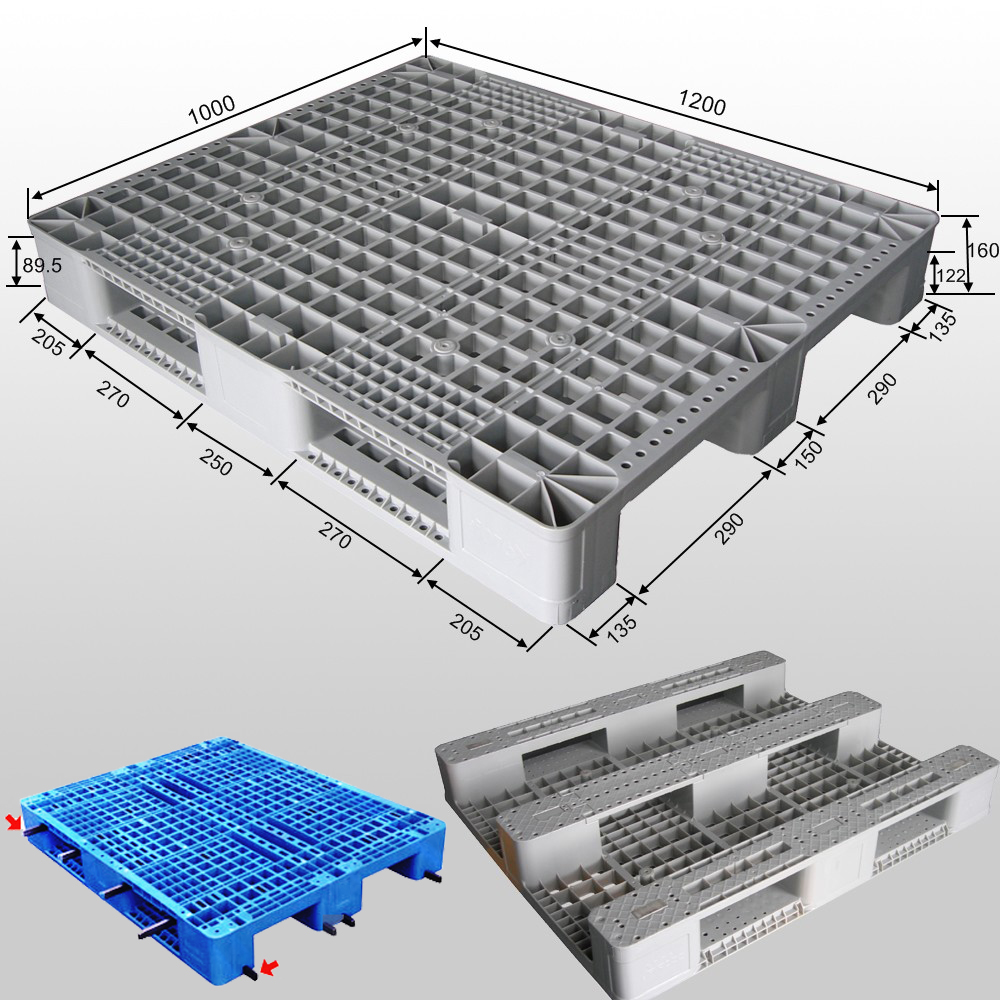 1200*1000*160 mm Industry plastic pallet with 3 runners and mess deck
