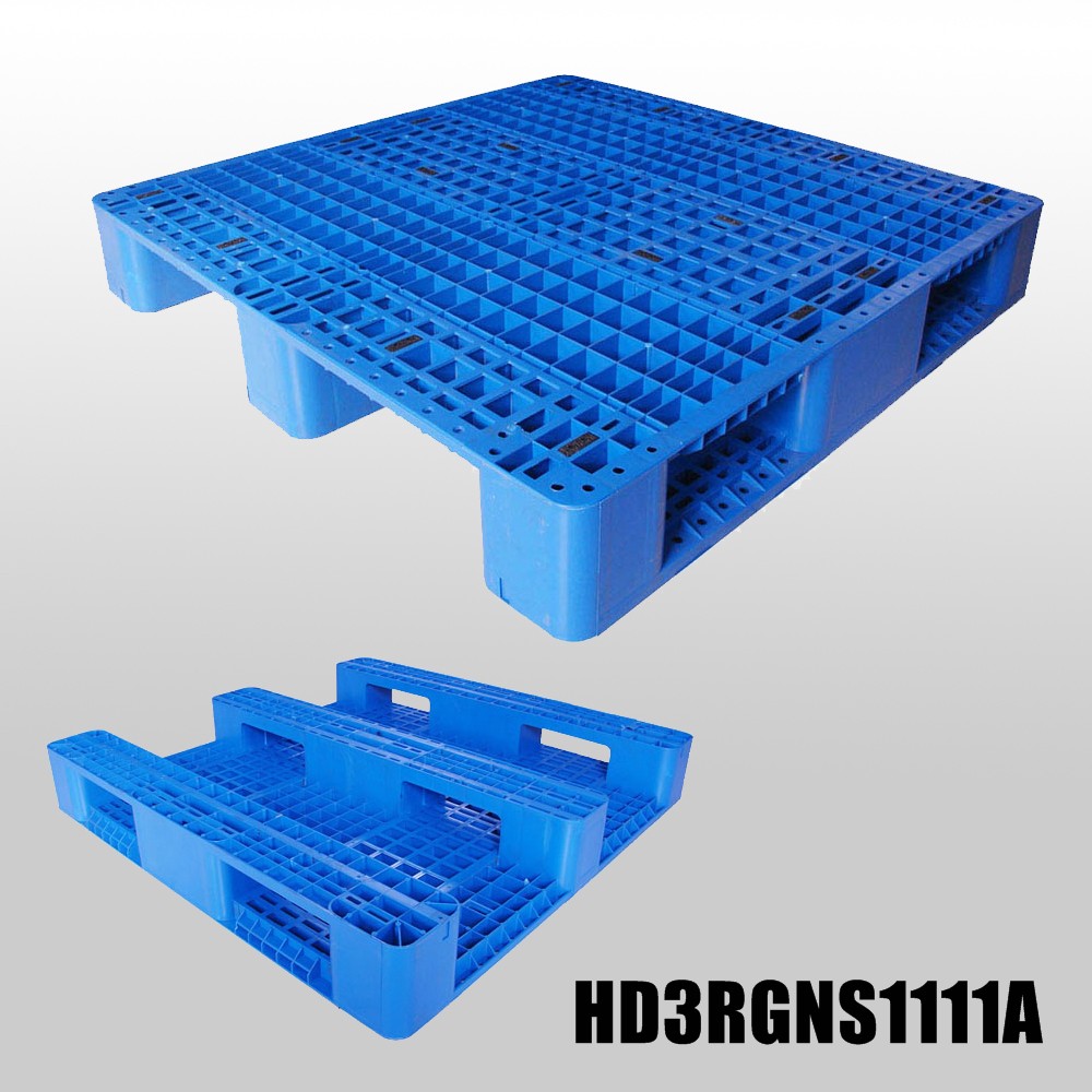 1100*1100 Three Runners Open Deck Storage Blue Plastic Pallet