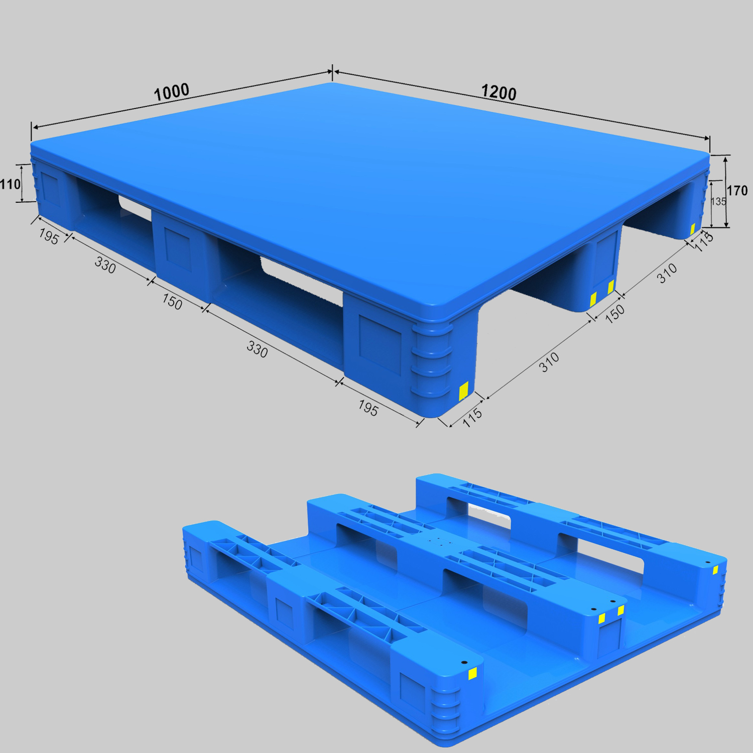 1200 x 1000 Hygienic Smooth Plastic Solid Top Rackable Pallets